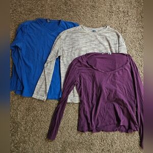 Set Of 3 Long Sleeve Basics Purple Blue Striped